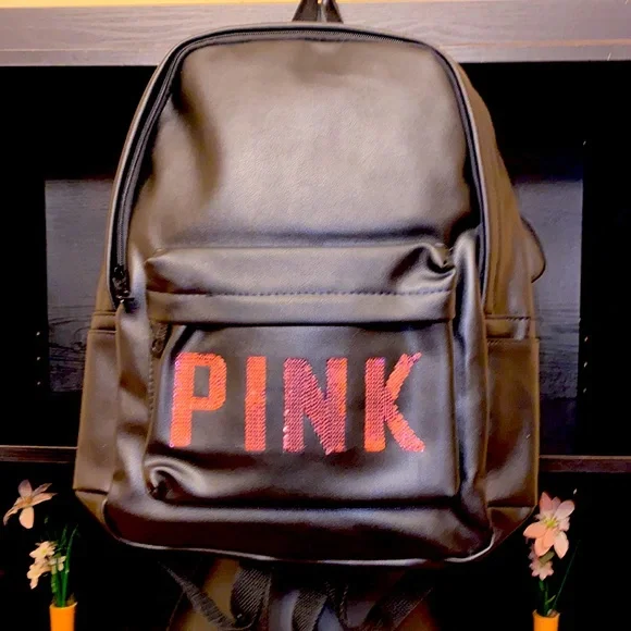 Victoria\'s Secret PINK Black Leather Backpack Victoria main image 2
